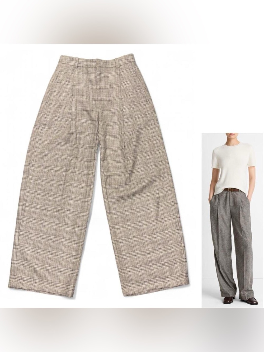 Vince Plaid Wool-Blend High-Waist Trousers!